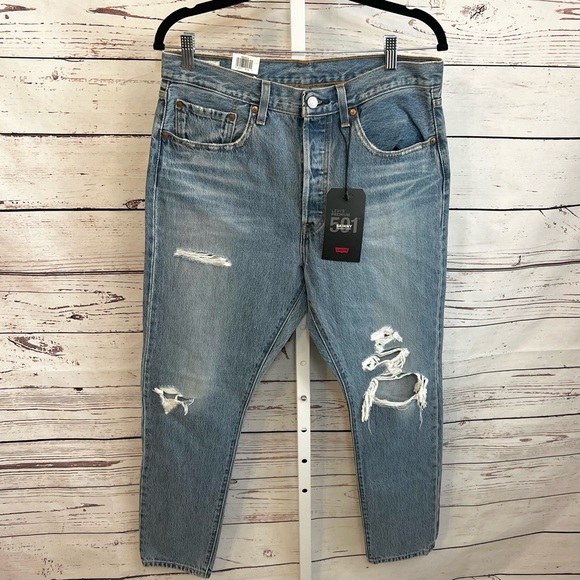 Levi's 501 Skinny Non Stretch Classic Blue Distressed Women's Jeans 31 X 30 NWT - Picture 2 of 14